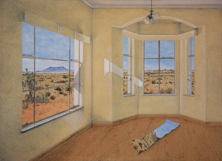 Painting of an interior of a neglected Farm house in the Karoo