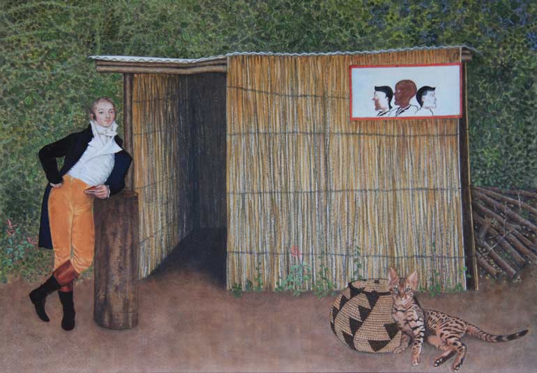 Painting of an Old Master along with Annari's Bengal cat, Bijou